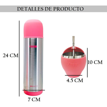 Set Termo Bala Mate Bombilla Keep Acero Inoxidable 500 Ml