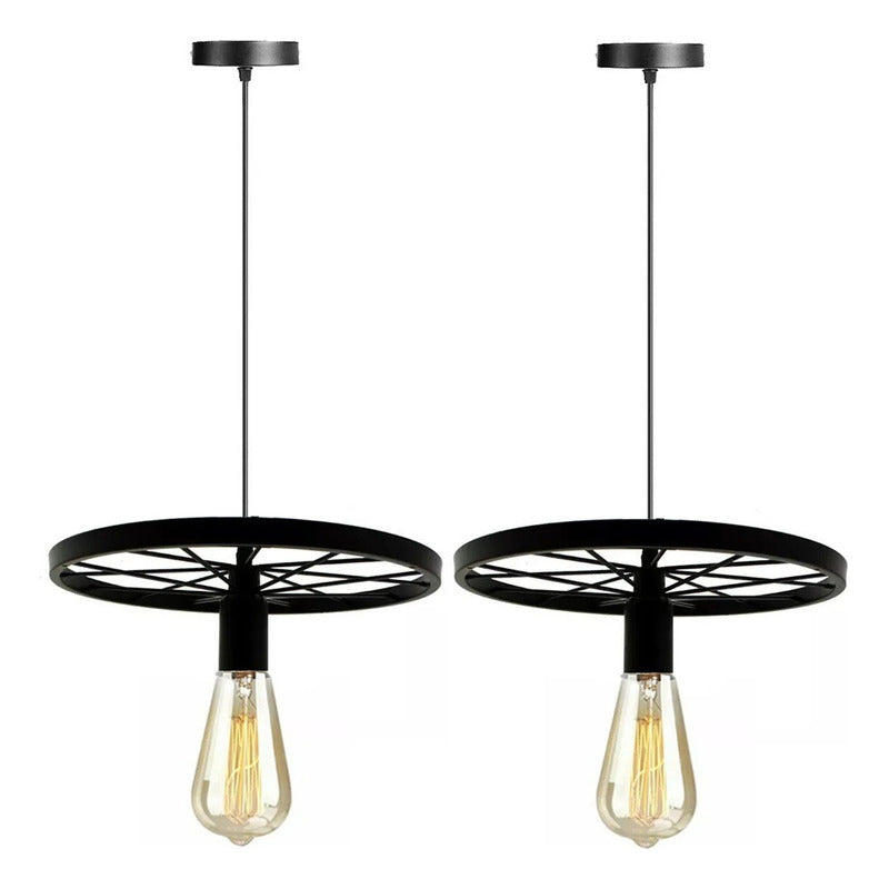 Pack X2 Lampara Living Comedor Rueda Rustica Lampara Vintage