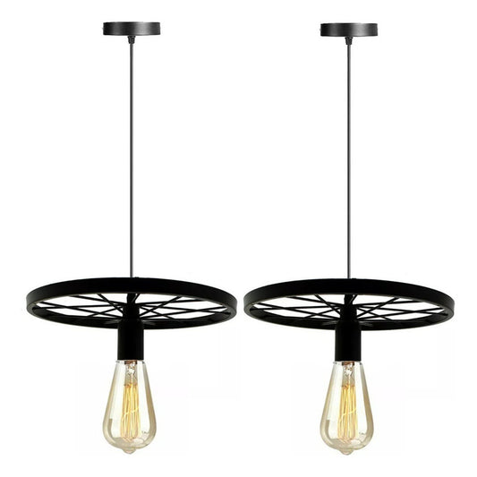 Pack X2 Lampara Living Comedor Rueda Rustica Lampara Vintage