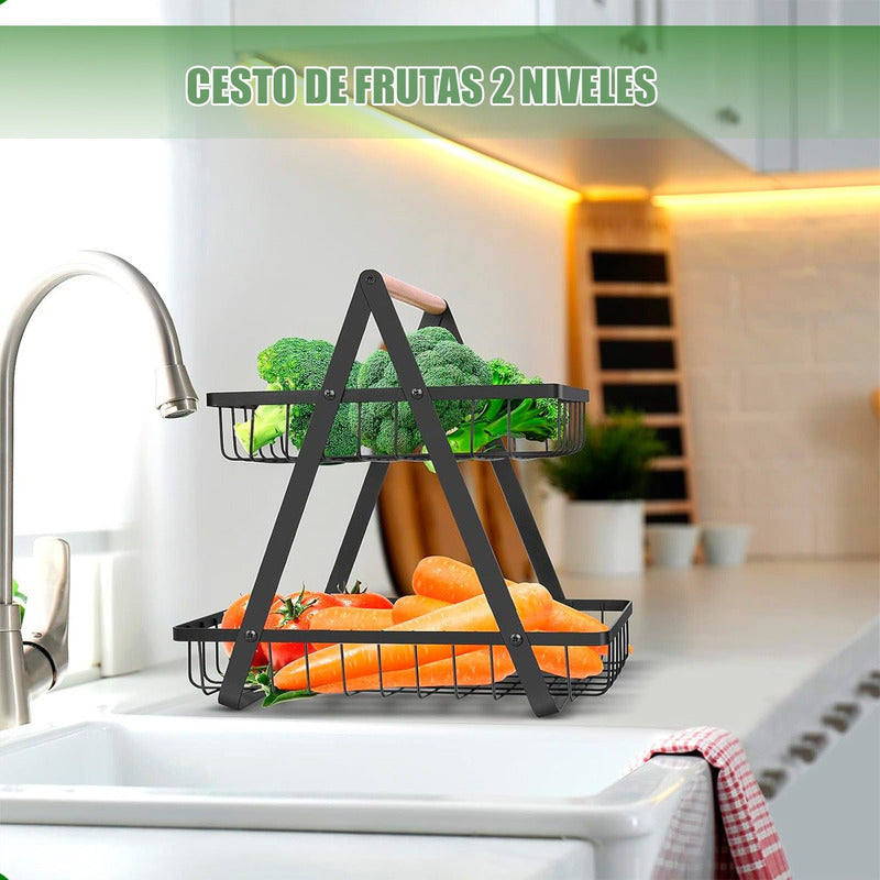 Cesto De Frutas Metalico Frutero Mesa Cesto Frutas 2 Niveles