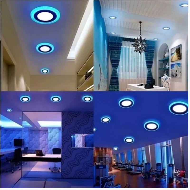 Pack X2 Plafon Redondo Focos Led Interior 12+4w Blanco Azul