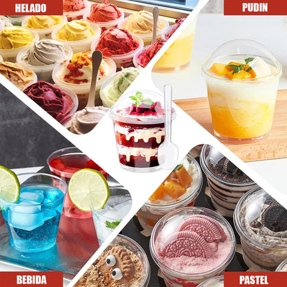 Pack X25 Vasos Acrilico Para Postres Con Tapa Pocillos 210ml Color Transparente