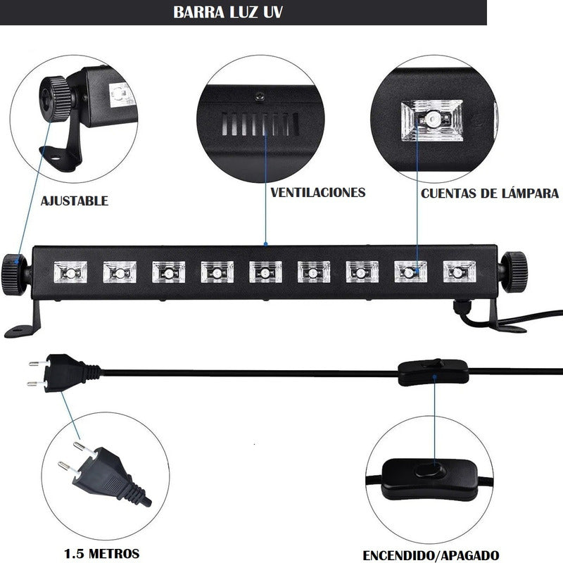 Pack X4 Luz Ultravioleta Luces Para Fiestas Barra Luz Negra