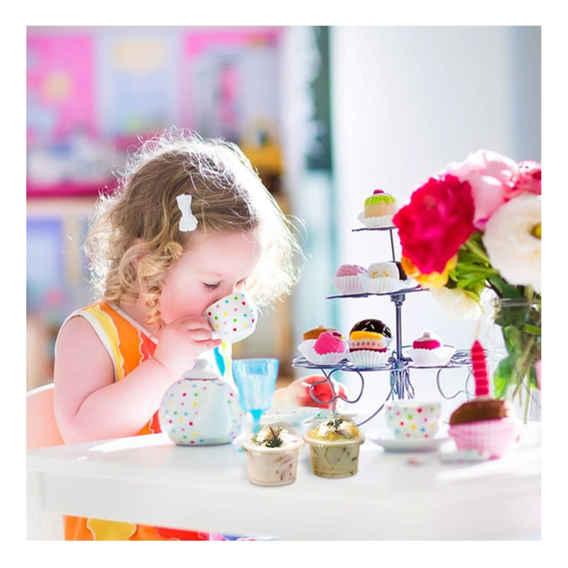Pack 50 Envases De Plástico Desechables Con Tapa Vaso Postre