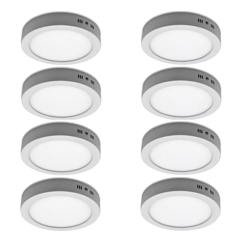 Pack X8 Foco Redondo Foco Led Sobrepuesto 18w Lamparas Techo
