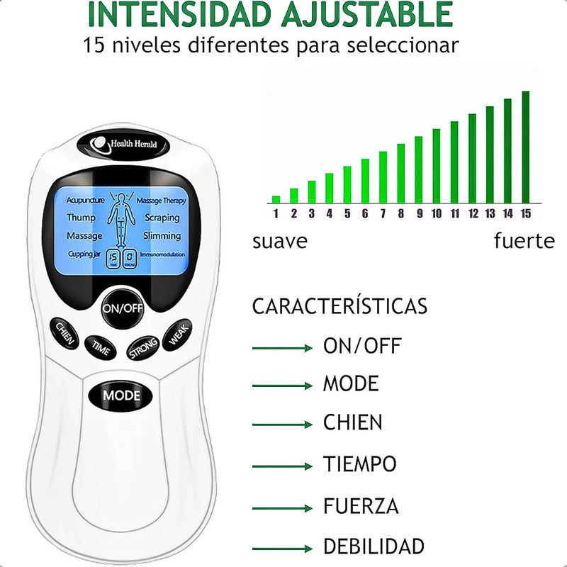 Set Electroestimulador Tens 8 Electrodos Cinta Kinesiologica
