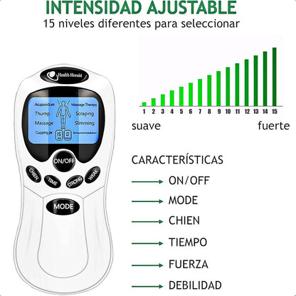 Set Electroestimulador Tens 8 Electrodos Cinta Kinesiologica