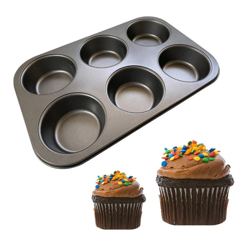 Pack X2 Molde Cupcakes 6 Grandes Muffins Metalico Reposteria