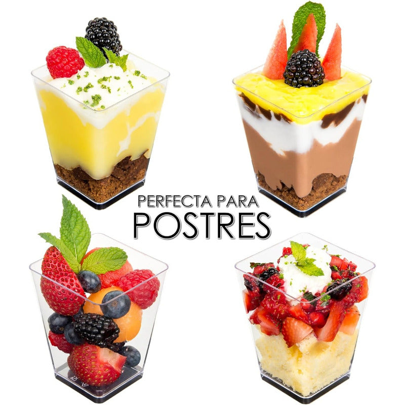 Pack X100 Vasos Acrílico Con Tapa 150ml Pocillo Para Postres