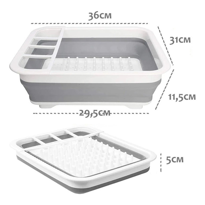 Secaplatos Escurridor Colador Plegable Silicona Multifunción Color Blanco Con Gris