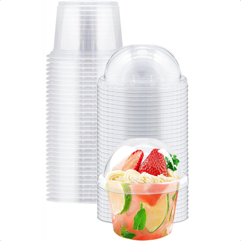 Pack X25 Vasos Acrilico Para Postres Con Tapa Pocillos 210ml - Transparente