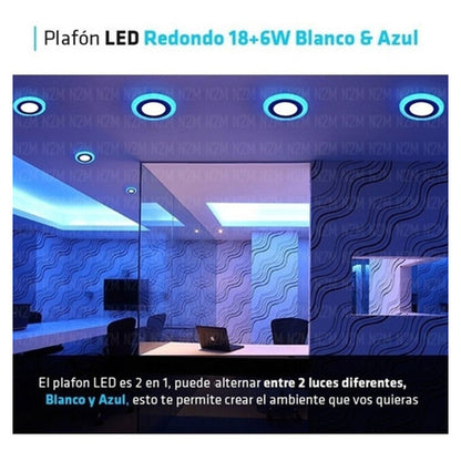 Pack X2 Plafon Led Plafon Techo Focos Led Interior 18+6w Azu