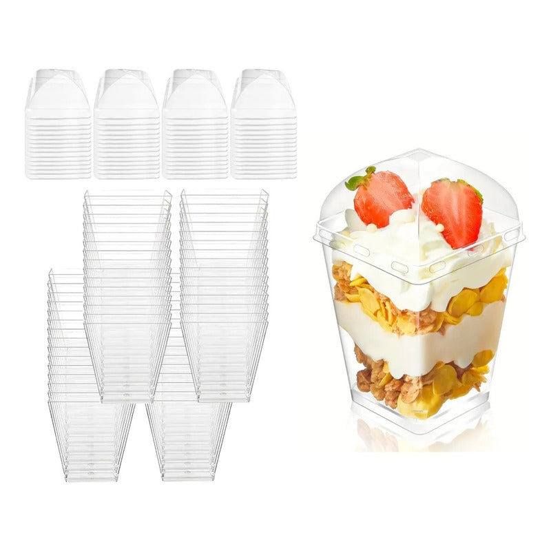 Pack X100 Vasos Acrílico Con Tapa 150ml Pocillo Para Postres