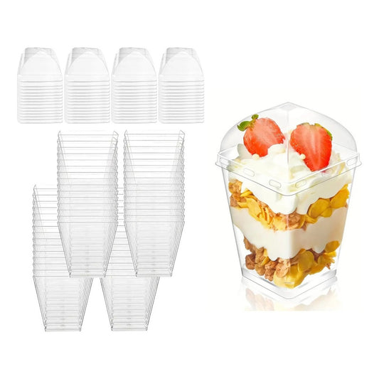 Pack X100 Vasos Acrílico Con Tapa 150ml Pocillo Para Postres