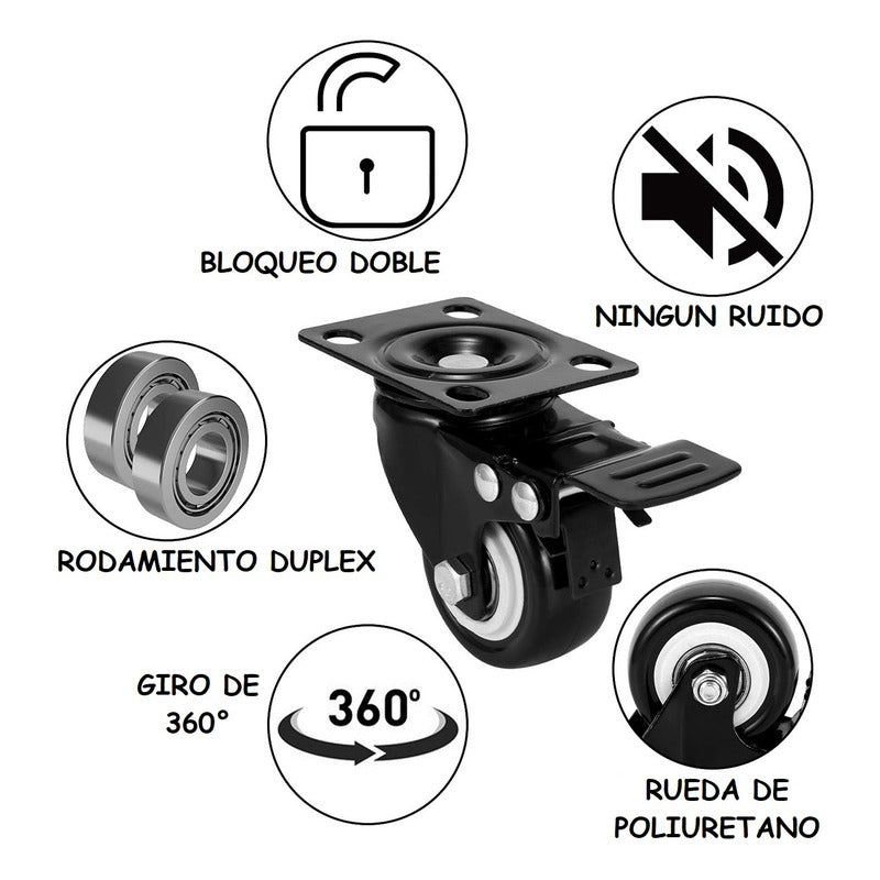 Pack X4 Rueda Giratoria 2 Pulgadas Rueda Con Freno Multiuso