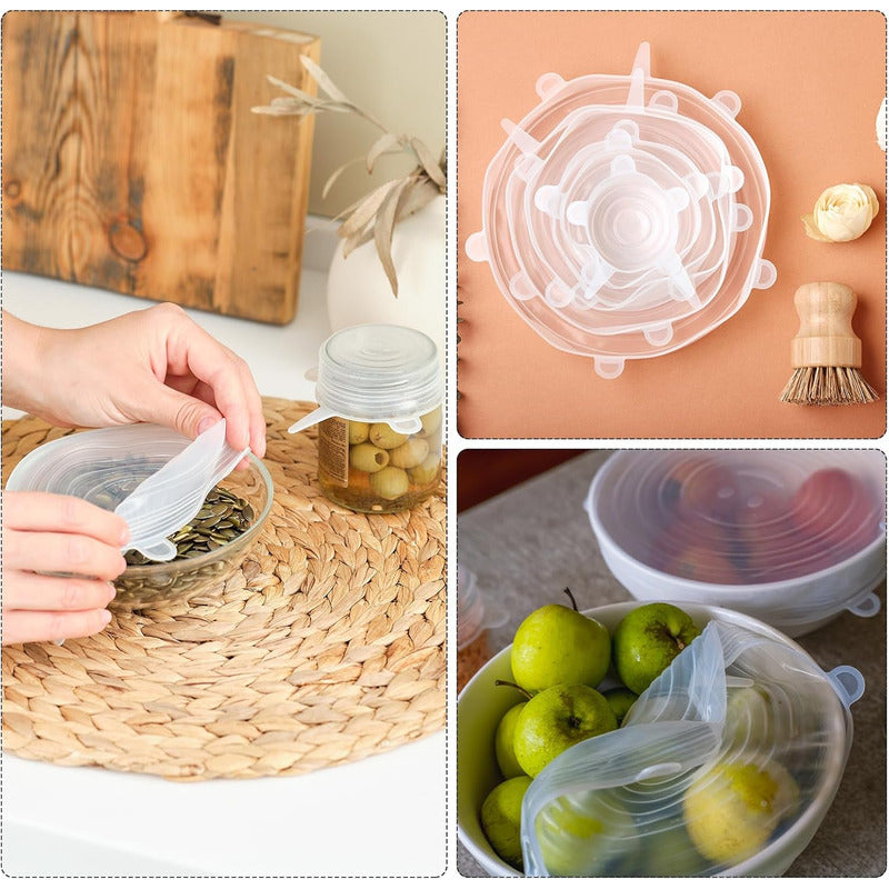 Set 6 Tapas De Silicona Adaptable Para Alimentos Reutilizabl