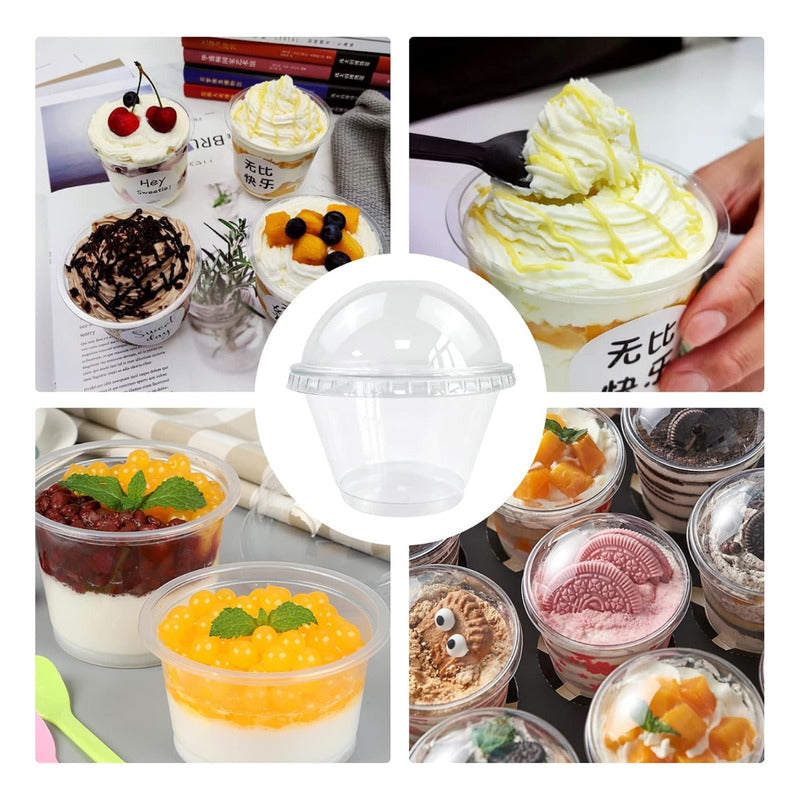 Pack 50 Envases De Plástico Desechables Con Tapa Vaso Postre