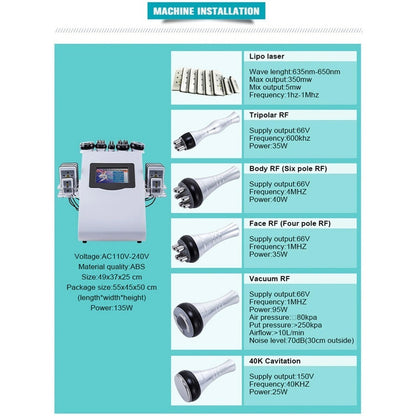 Maquina Cavitacion 6 En 1 Radiofrecuencia Facial Corporal