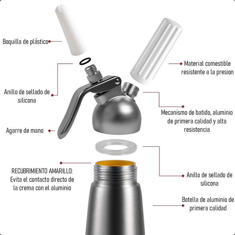 Dispensador De Crema Batida Sifon Crema Batida Dispensador Chantilly De Acero Inoxidable Arcashopping Sifon De Cocina Profesional Batidores De Crema Metálicos Máquina De Crema Batida Para Postres