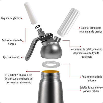 Dispensador De Crema Batida Sifon Crema Batida Dispensador Chantilly De Acero Inoxidable Arcashopping Sifon De Cocina Profesional Batidores De Crema Metálicos Máquina De Crema Batida Para Postres