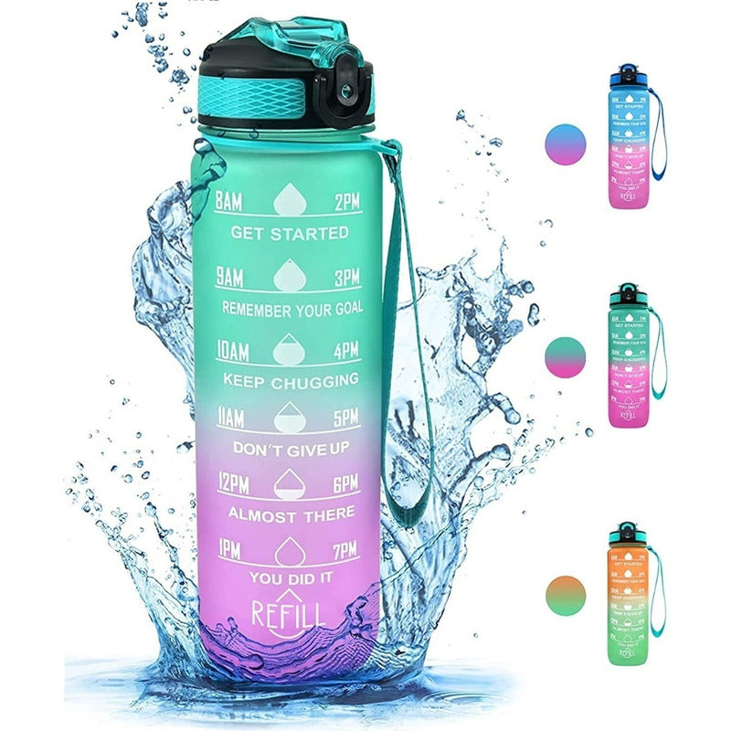Botella De Agua Marcador Tiempo Horario Bpa Free 1l Kawaii