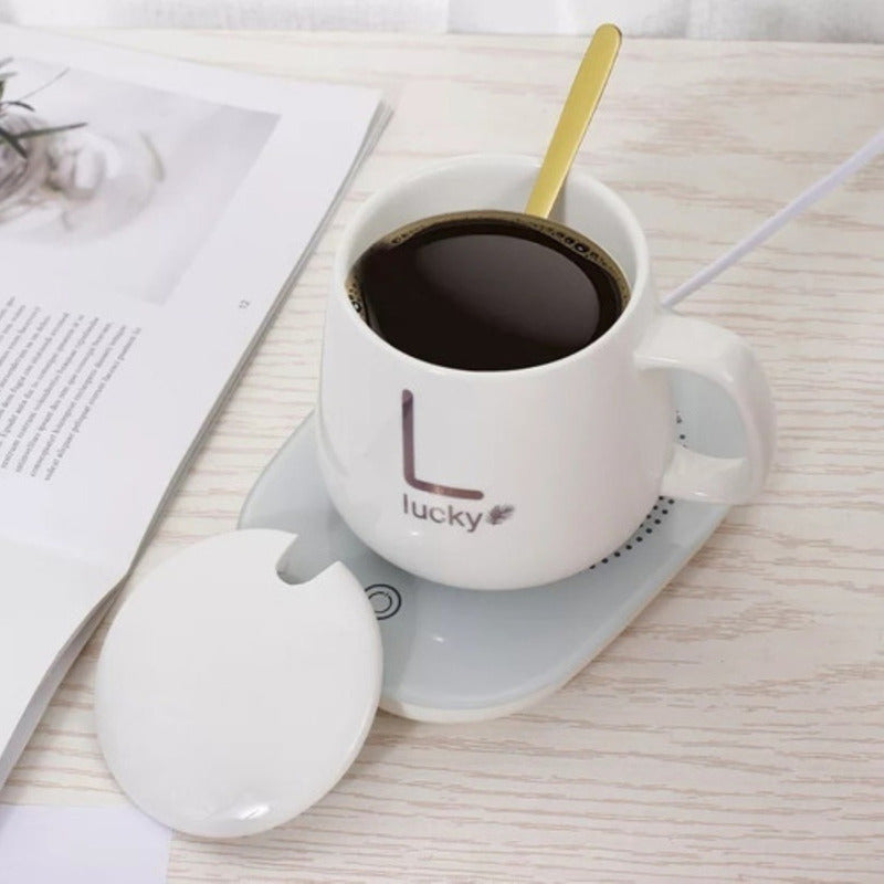 Pack X4 Taza De Café Con Calentador Eléctrico Juego De Tazas