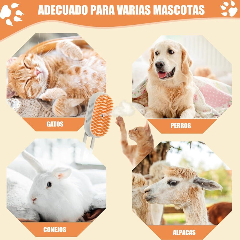 Cepillo Vapor Gato Quita Pelos Mascotas Peine Masajeador
