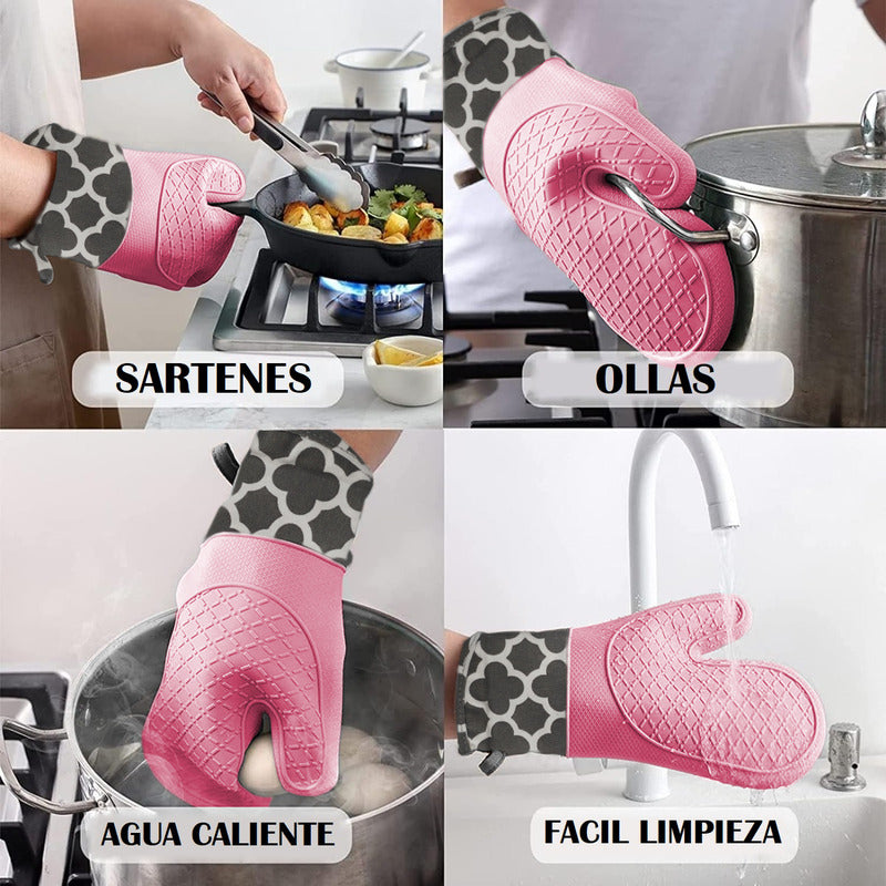 Pack X2 Guantes Para Horno Toma Ollas Guantes Silicona Cocin