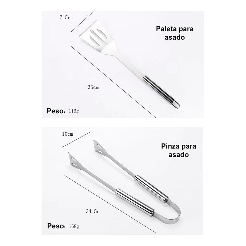 Kit Parrillero 18 Pcs Herramientas Para Asado Acero Inoxidab